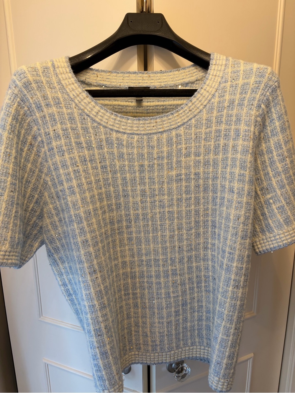 Talbots Light Blue and Cream Tweed Short Sleeve Top XL